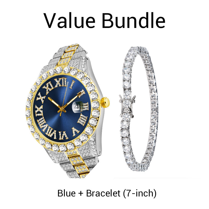⌚ 50 % RABATT! ✨ Herreklokke med strass og kvartsurverk – ​​Luksuriøst design, iøynefallende og perfekt for fester 💎