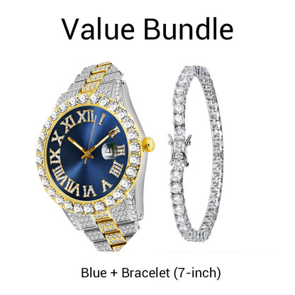 ⌚ 50 % RABATT! ✨ Herreklokke med strass og kvartsurverk – ​​Luksuriøst design, iøynefallende og perfekt for fester 💎