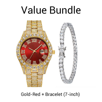 ⌚ 50 % RABATT! ✨ Herreklokke med strass og kvartsurverk – ​​Luksuriøst design, iøynefallende og perfekt for fester 💎