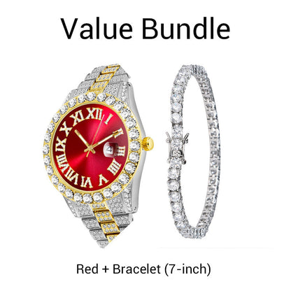 ⌚ 50 % RABATT! ✨ Herreklokke med strass og kvartsurverk – ​​Luksuriøst design, iøynefallende og perfekt for fester 💎