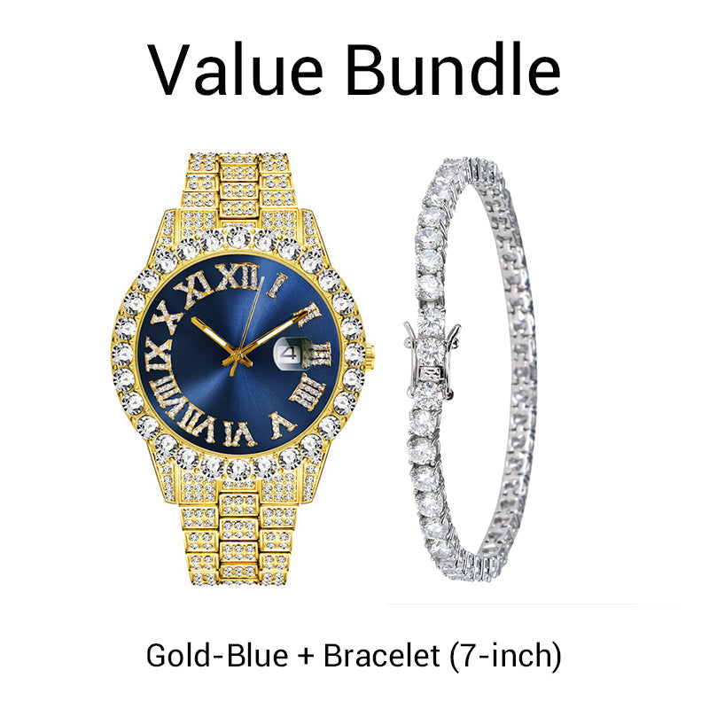 ⌚ 50 % RABATT! ✨ Herreklokke med strass og kvartsurverk – ​​Luksuriøst design, iøynefallende og perfekt for fester 💎
