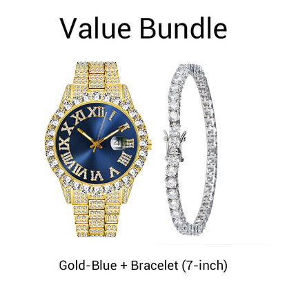 ⌚ 50 % RABATT! ✨ Herreklokke med strass og kvartsurverk – ​​Luksuriøst design, iøynefallende og perfekt for fester 💎