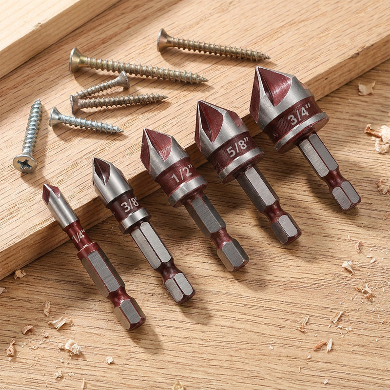 🔩✨ Försänkningsborrsats i högkolstål – 5-skärs design & 82° spets för trä och metall 🛠️⚡