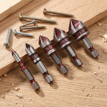 🔩✨ Försänkningsborrsats i högkolstål – 5-skärs design & 82° spets för trä och metall 🛠️⚡