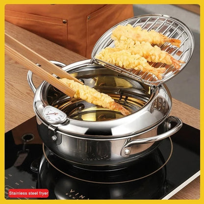 🍳🌡️ Rostfri fritöspanna med termometer – exakt temperatur för perfekt gyllene resultat ✨