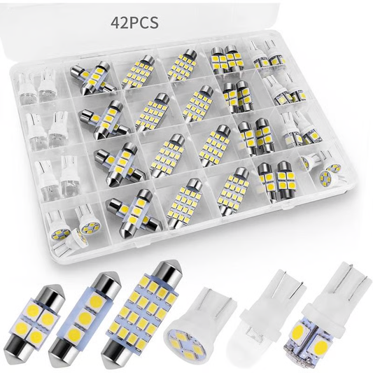 🚗50% RABATT!💡 42-pack LED Innerbelysning för Bil – Superljus Vit, 6 Storlekar & Enkel Installation!