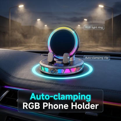 📱✨ RGB-bilhållare med automatisk klämning & 15W trådlös laddning – praktisk mobilhållare för bilen 🚗