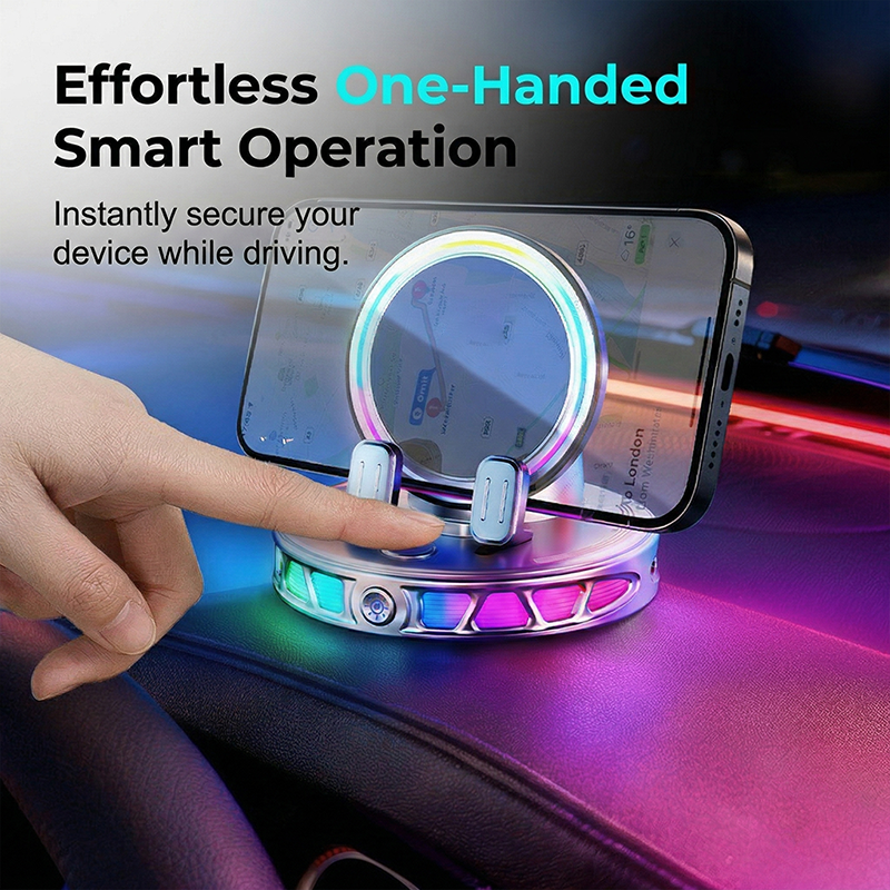 📱✨ RGB-bilhållare med automatisk klämning & 15W trådlös laddning – praktisk mobilhållare för bilen 🚗