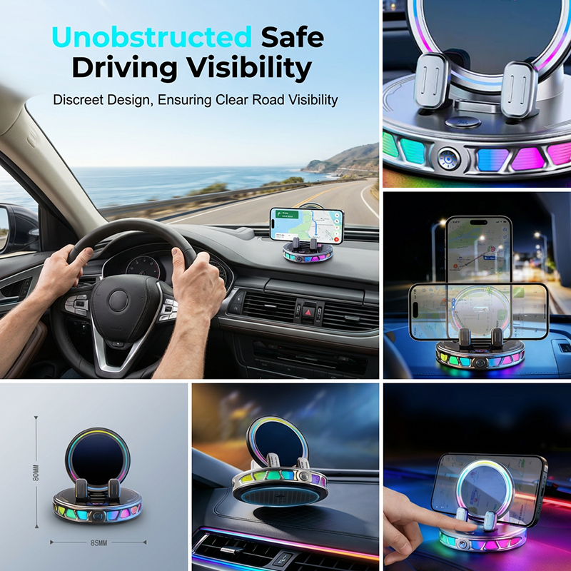 📱✨ RGB-bilhållare med automatisk klämning & 15W trådlös laddning – praktisk mobilhållare för bilen 🚗