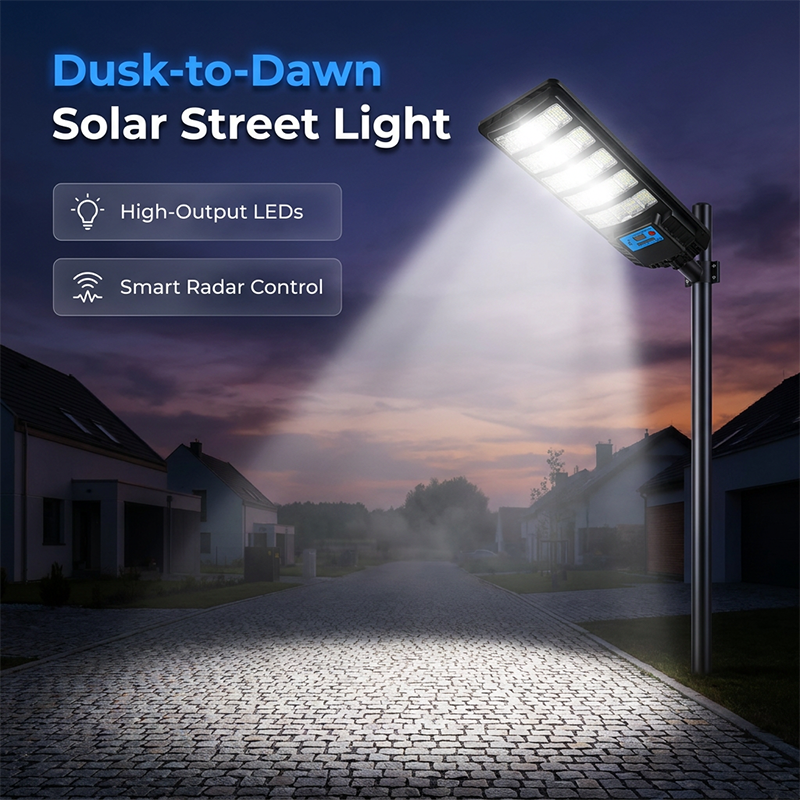 💡☀️ Solcellsdriven gatlykta med rörelsesensor – IP67 vattentät, 240° belysning & långlivat LFP-batteri 🌙✨