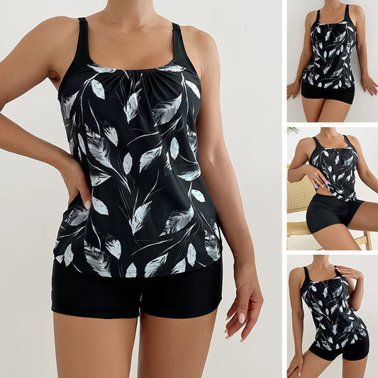 👙 50% RABATT NU!🌿Mönstrad tvådelad baddräkt – tummy control, fyrvägsstretch, solskydd