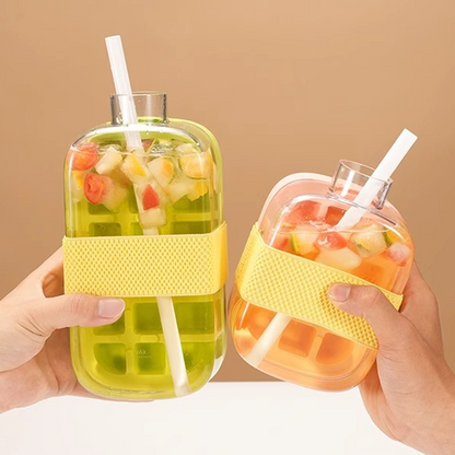 🧊🍶🧊 Upptäck ett nytt sätt att njuta av sommardrycker – tryck bara, så faller isbitarna ut automatiskt! ❄ 2‑in‑1 Ice Maker Bottle – chilled water, no messy trays