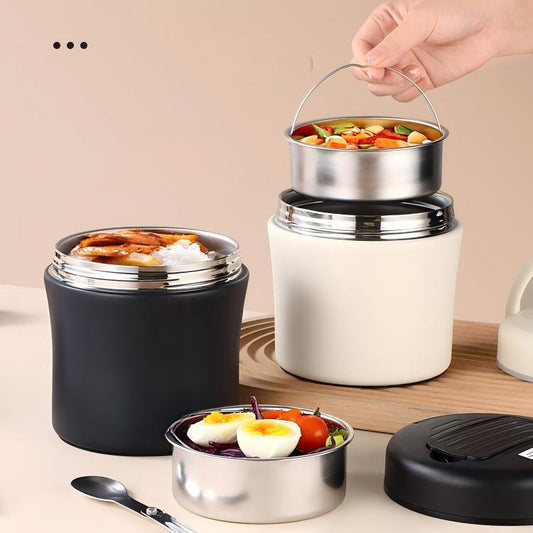 🍱 50% RABATT NU! 🥄 Vakuumisolerad Matburk med Hopfällbar Sked – Håller Maten Varm – Perfekt för Jobb, Skola & Picknick 🌿