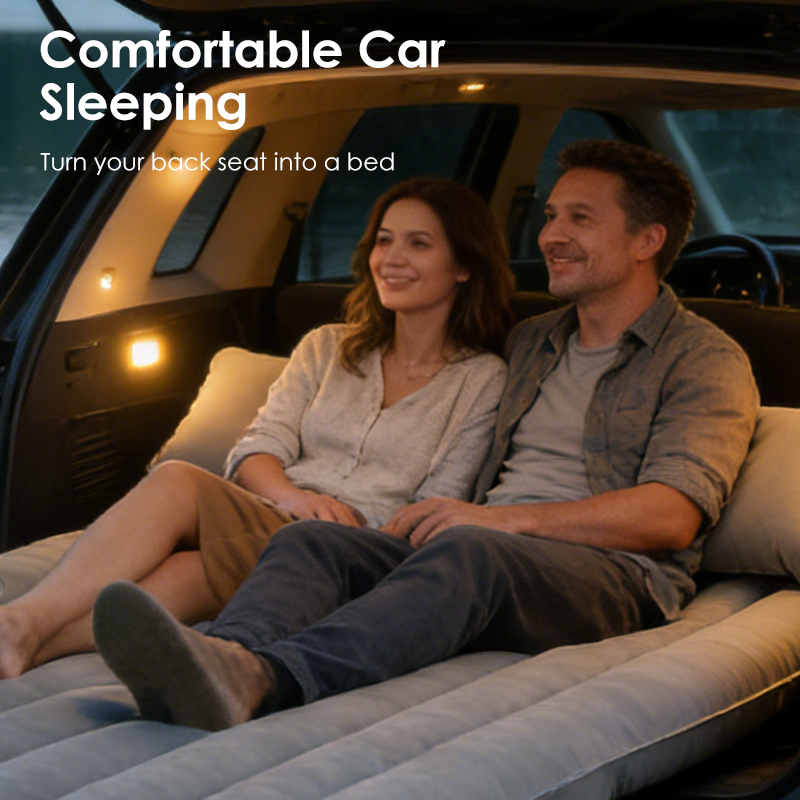 🛏️🚗 Uppblåsbar luftmadrass för bilen – mjuk och stödjande, komplett set med pump och kuddar 🌙✨
