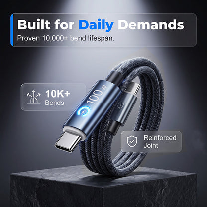 🔌⚡ Type-C till Type-C snabbladdningskabel – 100W, automatisk strömavstängning & förstärkt trippelstruktur 🔋✨