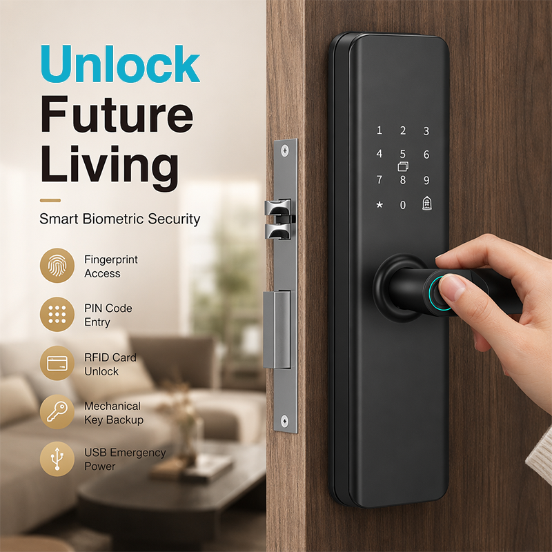 Smart Fingeravtrycks Dörrlås för Inomhus Trädörrar – Ingen Borrning Krävs
