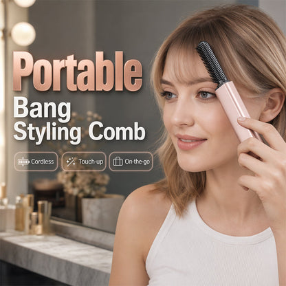 💇‍♀️ 50 % RABATT NU! 🔥 Bärbar kam för att skapa en ”bang”-frisyr – sladdlös uppvärmd stylingkam, mild värme & kompakt design – perfekt för snabba touch-ups på språng ✨