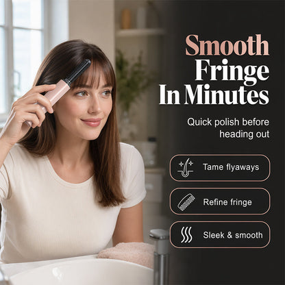 💇‍♀️ 50 % RABATT NU! 🔥 Bärbar kam för att skapa en ”bang”-frisyr – sladdlös uppvärmd stylingkam, mild värme & kompakt design – perfekt för snabba touch-ups på språng ✨