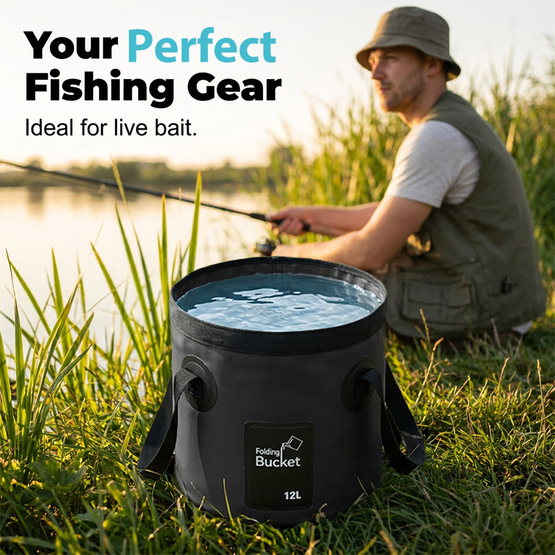 🐟 50 % RABATT NU! 🏕️ Hopfällbar fiskehink portabel – 12 liter kapacitet, vattentät & ultrakompakt – perfekt för fiske, camping och utomhusäventyr 🌲