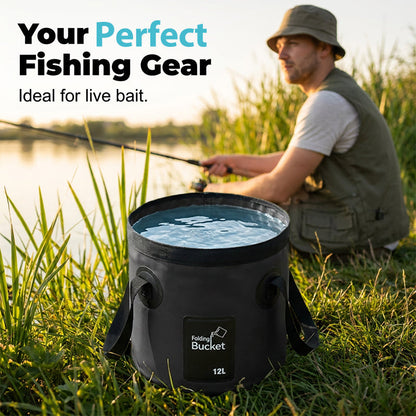 🐟 50 % RABATT NU! 🏕️ Hopfällbar fiskehink portabel – 12 liter kapacitet, vattentät & ultrakompakt – perfekt för fiske, camping och utomhusäventyr 🌲