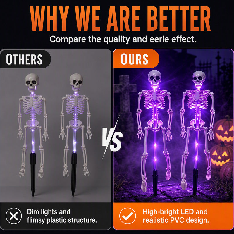 🎃💡 Solcellsdrivna skelettlampor för marken – lyser i mörkret, solcellsdrivna, enkla att installera. Perfekta för spökiga trädgårdar, verandor och gångvägar! 👻🪦✅