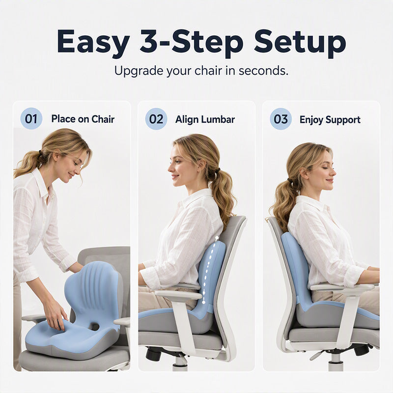 🪑✨ Ergonomisk sittdyna i memoryskum med ryggstöd – bekväm och stödjande för hemmet, kontoret och bilen 💺🛡️
