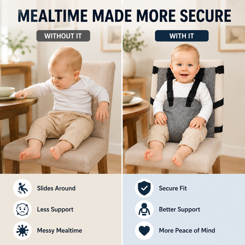 👶 Tryggare måltider överallt – bärbar säkerhetssele för barnstolar hemma och på resan