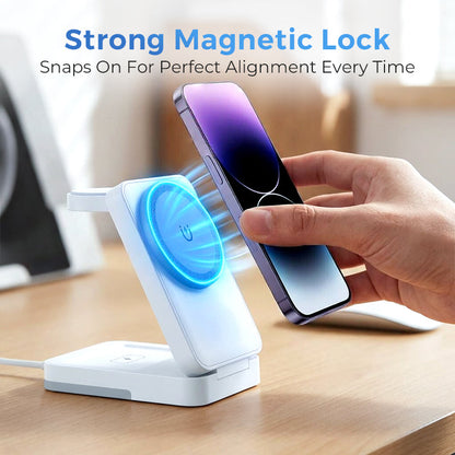 🔋 50% RABATT NU! 3-i-1 vikbart magnetiskt laddställ – ladda telefon, klocka & hörlurar samtidigt – perfekt för nattduksbordet, skrivbordet och resan 📱⌚🎧