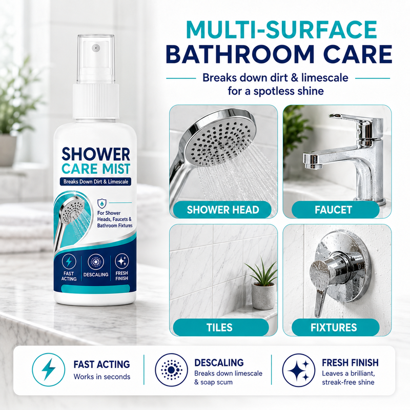 🧼 50% RABATT NU! Snabbverkande kalkborttagningsspray för duschen – löser upp kalk, återställer glans & förbättrar vattenflödet – perfekt för badrummet 🚿✨