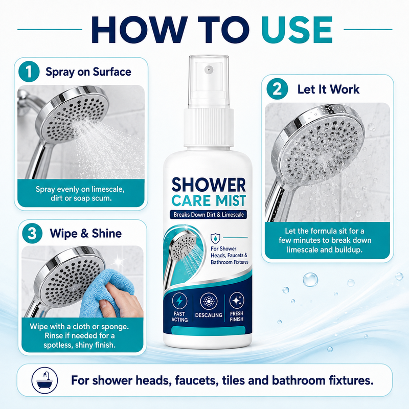 🧼 50% RABATT NU! Snabbverkande kalkborttagningsspray för duschen – löser upp kalk, återställer glans & förbättrar vattenflödet – perfekt för badrummet 🚿✨