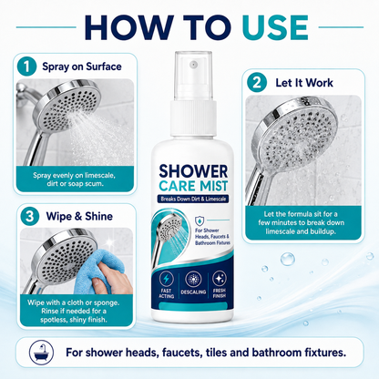 🧼 50% RABATT NU! Snabbverkande kalkborttagningsspray för duschen – löser upp kalk, återställer glans & förbättrar vattenflödet – perfekt för badrummet 🚿✨