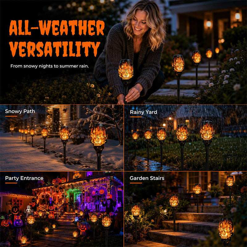🎃💀 Solcellsdrivna skallampor – kuslig Halloweenbelysning för trädgården 👻🌙