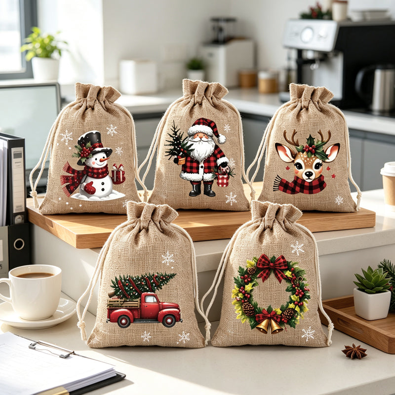 🎄✨ Julklappspåsar med dragsko – festliga tomte- och renmotiv med dubbel dragsko och hållbart tyg 🎁
