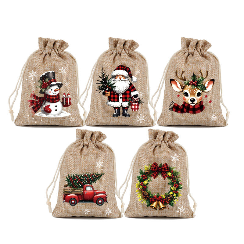 🎄✨ Julklappspåsar med dragsko – festliga tomte- och renmotiv med dubbel dragsko och hållbart tyg 🎁
