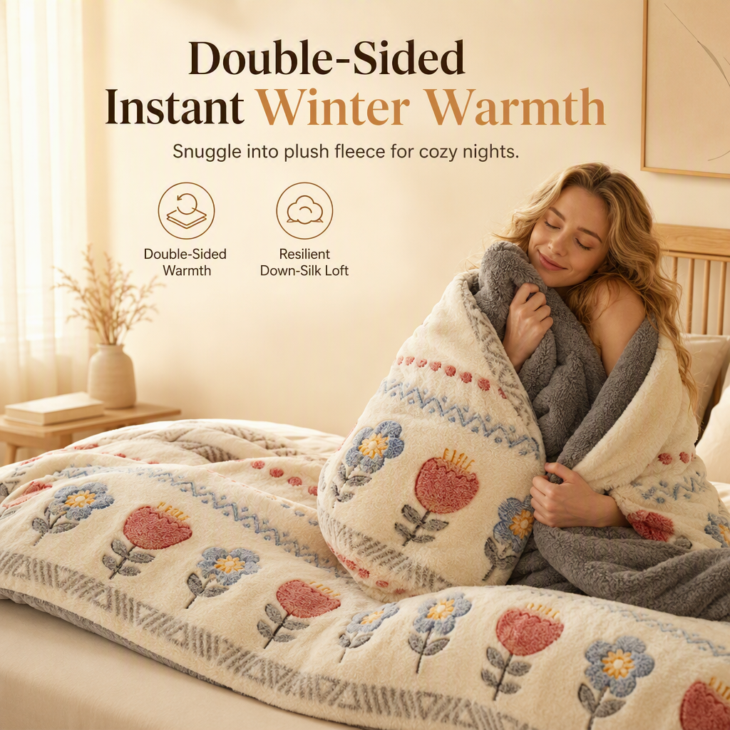 🛏️❄️ Tjockt dubbelsidigt vintertäcke i lammpälsimitation och mjuk sammetskänsla – varmt, mysigt & perfekt för kalla nätter ✨🏡