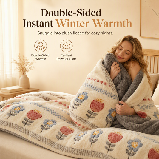 🛏️❄️ Tjockt dubbelsidigt vintertäcke i lammpälsimitation och mjuk sammetskänsla – varmt, mysigt & perfekt för kalla nätter ✨🏡