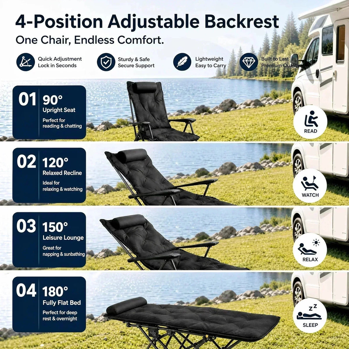🪑🏕️ Bärbar justerbar hopfällbar stol för utomhusbruk – lätt, stabil & mångsidig för trädgård, camping, strand och terrass ✨🌿