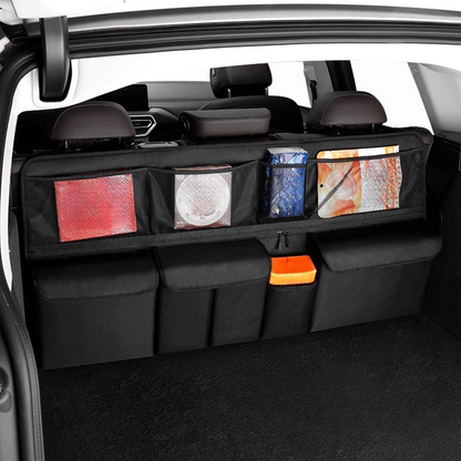 🚗✨ Stor förvaringsorganisatör för bilen – praktisk förvaringsväska med nätfickor för baksätets ryggstöd och bagageutrymmet 🧳🏡