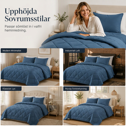 🛏️✨ 3-delat vadderat täckset med örngott – molnlik komfort, diamantkvistring och fukttålig mikrofiber 💤