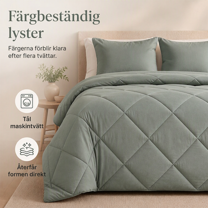 🛏️✨ 3-delat vadderat täckset med örngott – molnlik komfort, diamantkvistring och fukttålig mikrofiber 💤