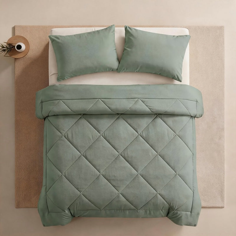 🛏️✨ 3-delat vadderat täckset med örngott – molnlik komfort, diamantkvistring och fukttålig mikrofiber 💤