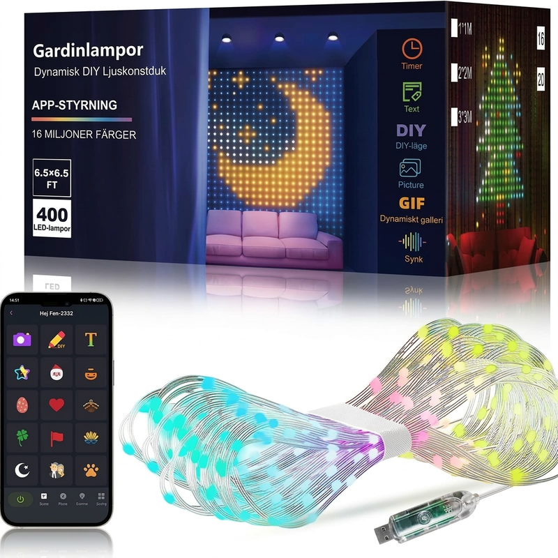 💡🌈 Vattentåliga LED-gardinljusslingor – appstyrning, musiksynk & anpassningsbara ljuseffekter för fest, trädgård och hem ✨🏠