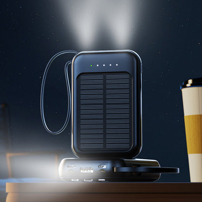 🔋☀️ Mini solpowerbank med inbyggda kablar – 4-i-1-laddning, solcellsladdning & LED-ficklampa ✨🔦