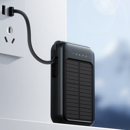 🔋☀️ Mini solpowerbank med inbyggda kablar – 4-i-1-laddning, solcellsladdning & LED-ficklampa ✨🔦