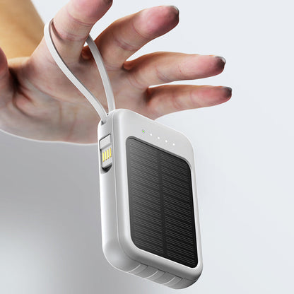 🔋☀️ Mini solpowerbank med inbyggda kablar – 4-i-1-laddning, solcellsladdning & LED-ficklampa ✨🔦