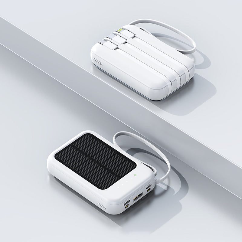 🔋☀️ Mini solpowerbank med inbyggda kablar – 4-i-1-laddning, solcellsladdning & LED-ficklampa ✨🔦