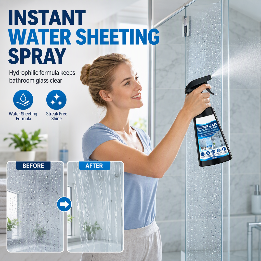 🚿✨ Snabbtorkande spray för duschglas – effektiv rengöring med medföljande duk för ett skinande resultat 💧
