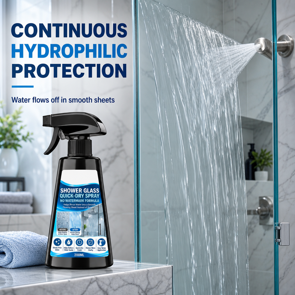 🚿✨ Snabbtorkande spray för duschglas – effektiv rengöring med medföljande duk för ett skinande resultat 💧