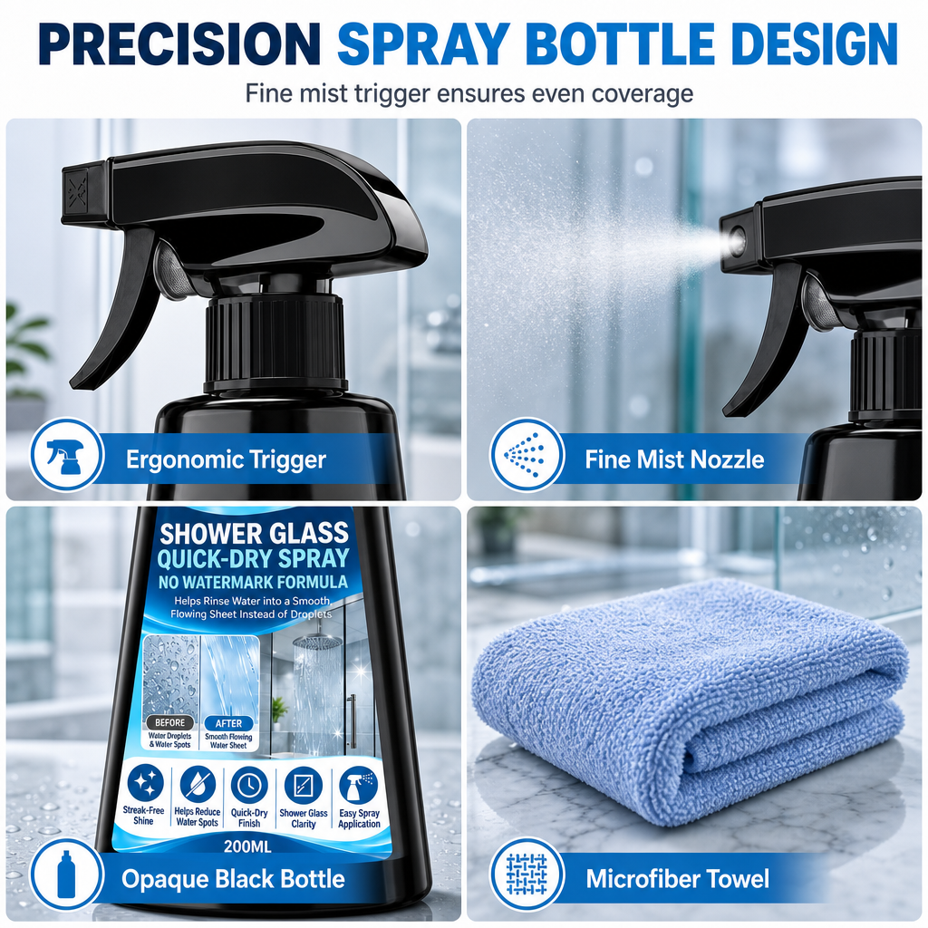 🚿✨ Snabbtorkande spray för duschglas – effektiv rengöring med medföljande duk för ett skinande resultat 💧