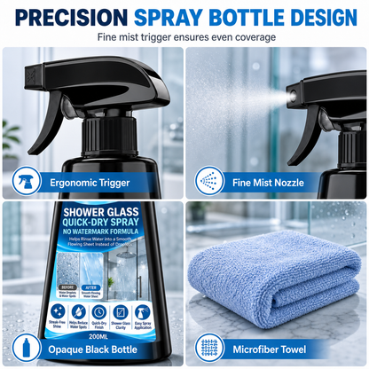 🚿✨ Snabbtorkande spray för duschglas – effektiv rengöring med medföljande duk för ett skinande resultat 💧